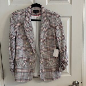 1. State Women's Plaid Blazer - Gray and Red